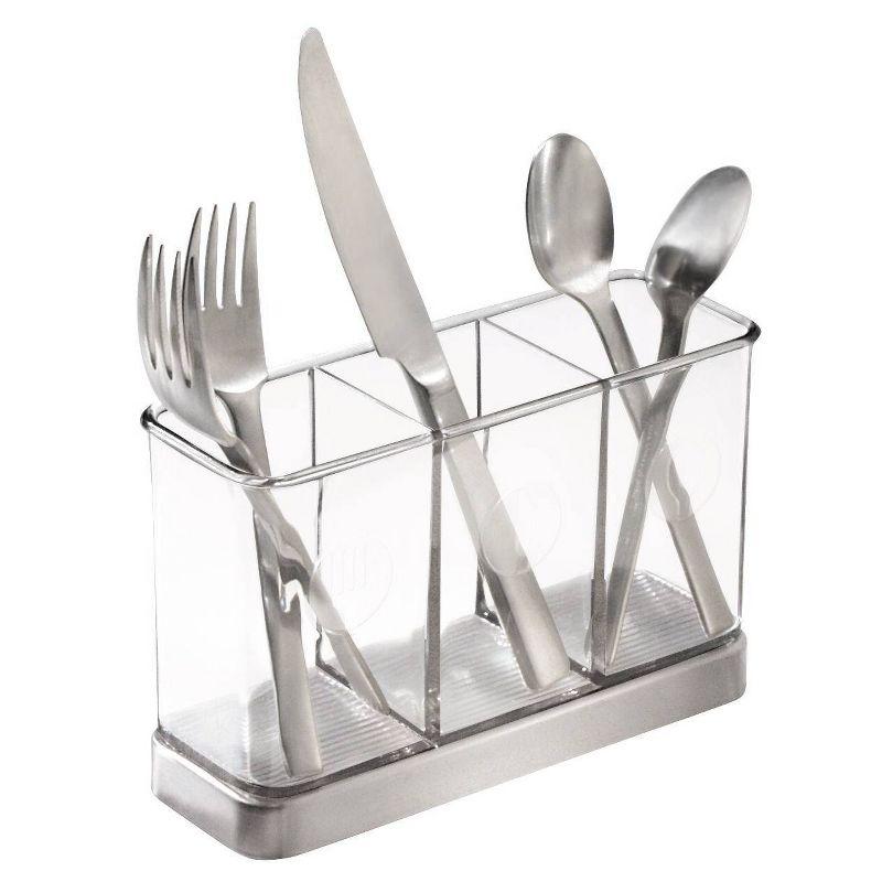 Clear Plastic and Stainless Steel Utensil Holder with 3 Compartments