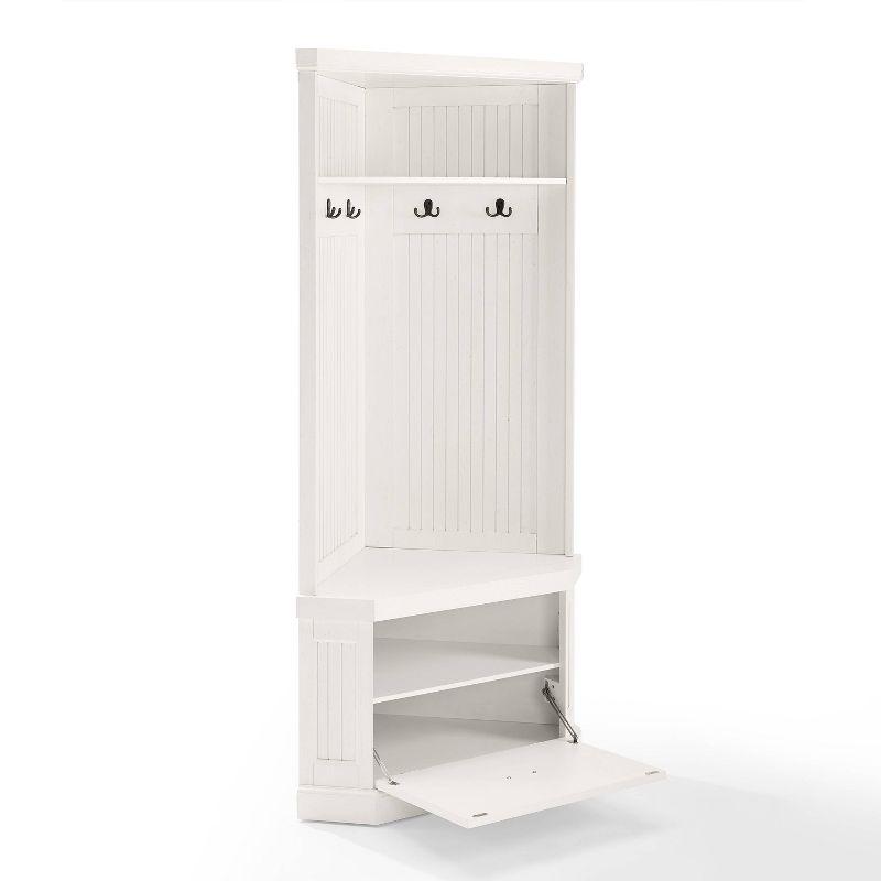 Seaside Corner Hall Tree Distressed White - Crosley: Entryway Organizer with Shoe Storage, 4 Hooks