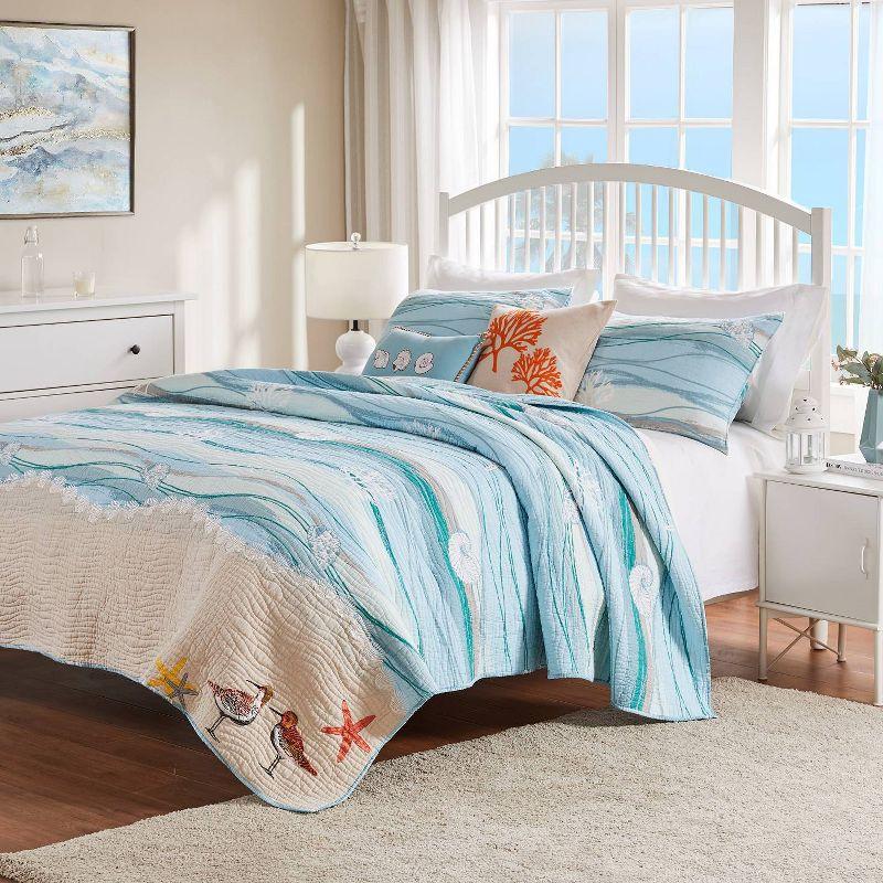 Maui Coastal Blue Cotton Reversible King Quilt Set