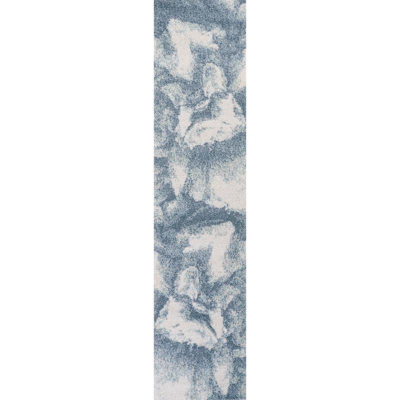 Petalo Blue and Cream Synthetic Abstract Runner Rug - 2x8 Feet