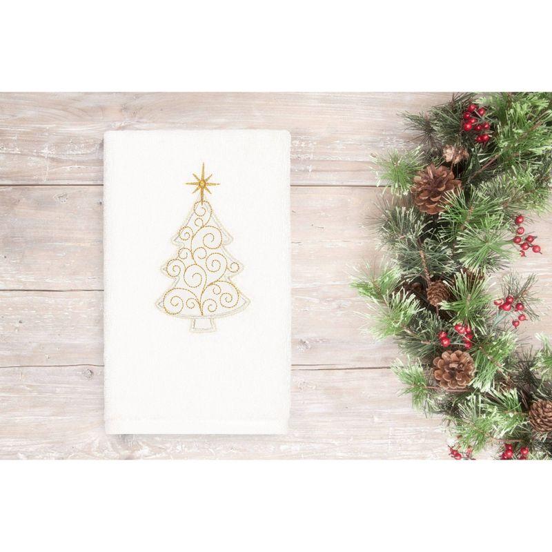 Christmas Scroll Tree Embroidered Luxury Turkish Cotton Hand Towel (Set of 2)