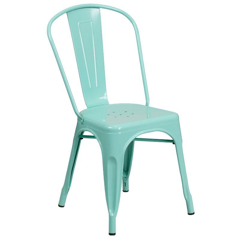 Mint Green Metal Armless Stacking Dining Chair with Slat Back