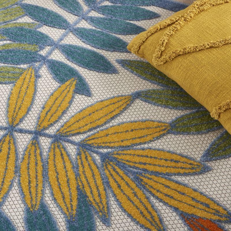 Nourison Aloha Floral Leaf Flatweave High-Low Indoor Outdoor Area Rug Ivory/Multi 5'3" x 7'5"