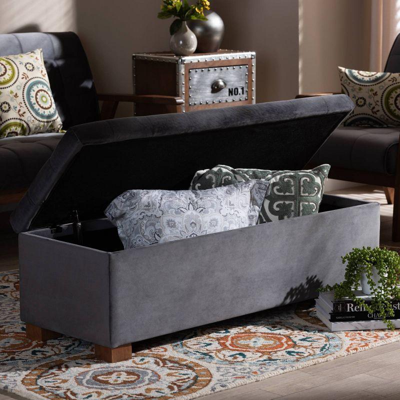 Roanoke Velvet Upholstered Grid Tufted Storage Ottoman Bench - Baxton Studio