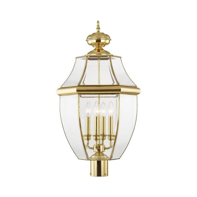 Monterey Colonial Style Polished Brass 4-Light Outdoor Lantern