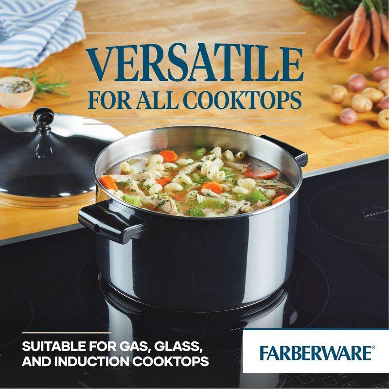 Farberware Classic Series 6qt Stainless Steel Stockpot with Lid Silver: Dishwasher-Safe, Induction & Gas Compatible