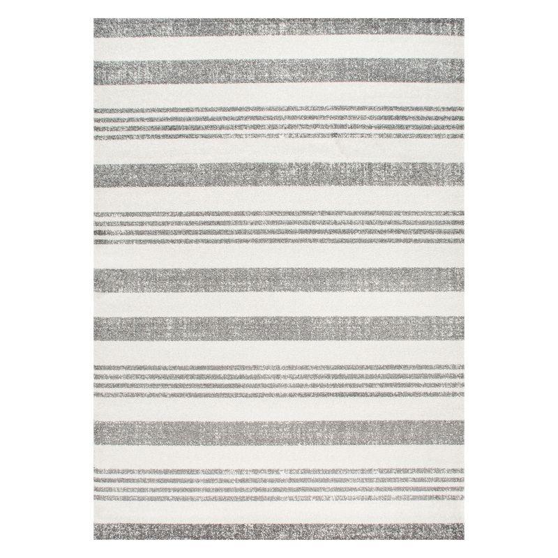 Reversible Gray Stripe Synthetic Area Rug 5' x 7'