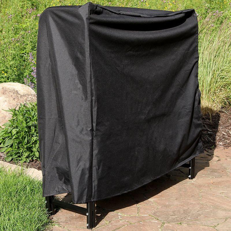 Sunnydaze Outdoor Weather-Resistant Heavy-Duty Polyester with PVC Backing Firewood Log Rack Cover - 4' - Black