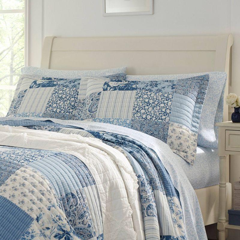 King Blue Cotton Reversible Patchwork Quilt Set