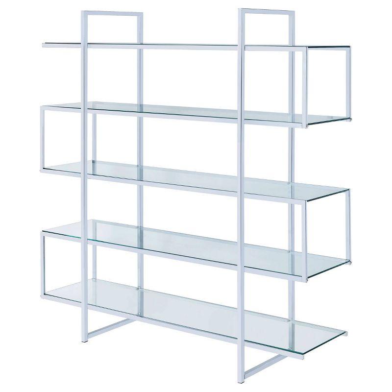 63" Contemporary 5 Shelf Zig Zag Bookcase with Glass Shelves Chrome - Coaster