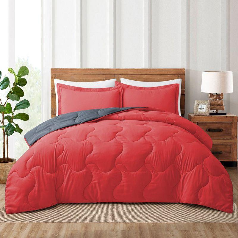 Peace Nest Lightweight Reversible Microfiber Down Alternative Comforter Set, Red/Gray, Twin