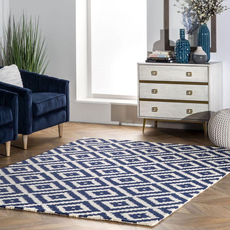 Nuloom Kellee Geometric 3x5 Wool Accent Indoor Area Rug for Living Room Bedroom Dining Room Entryway Kitchen, Navy/White
