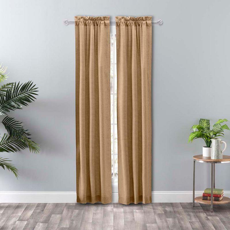 Tan Light-Filtering Cotton Polyester Rod Pocket Curtains