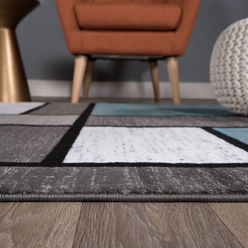 World Rug Gallery Contemporary Modern Boxed Color Block Blue Gray 2'x10' Runner Rug