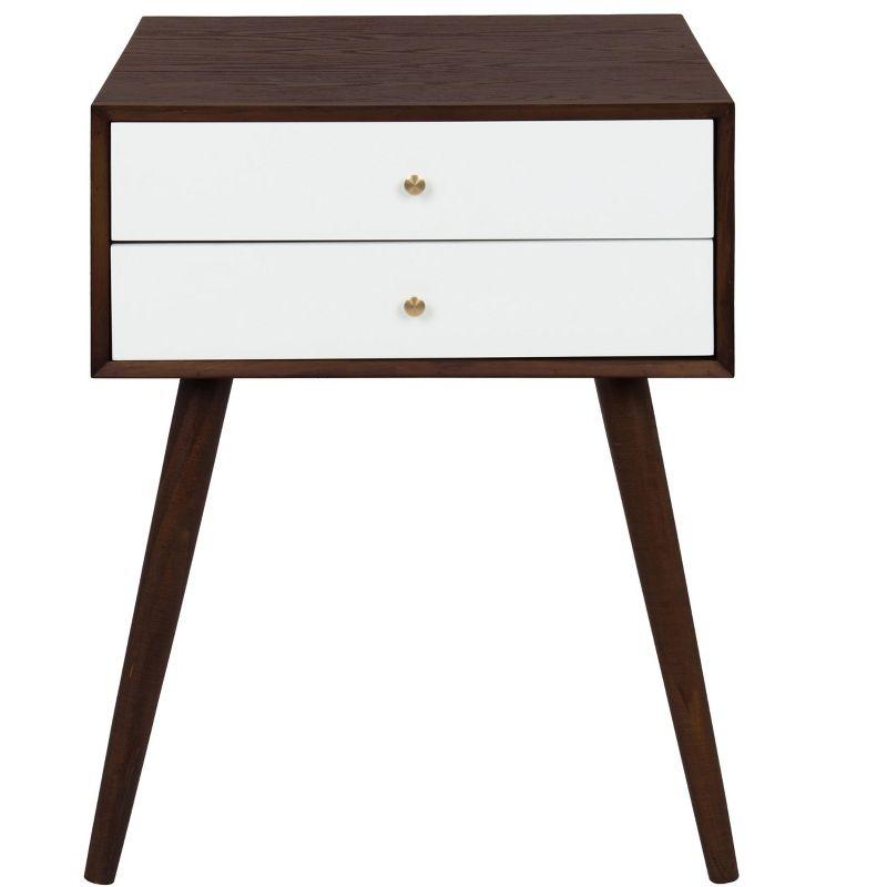 Midcentury Modern Walnut Brown and White Side Table with Storage