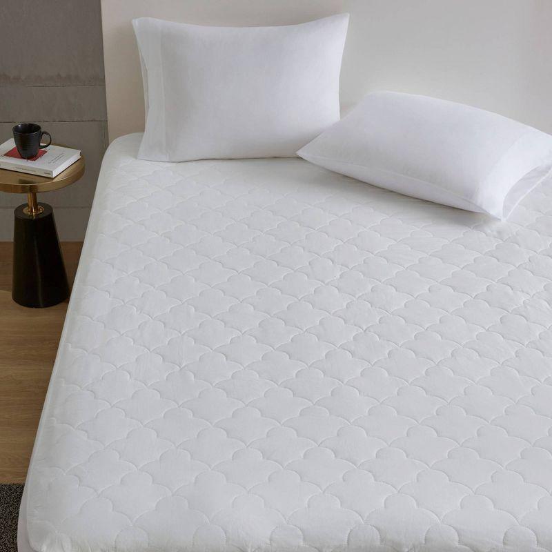 Sleep Philosophy King All Natural Cotton Percale Quilted Mattress Pad White: Cooling, 135 Thread Count, Fits 16" Depth