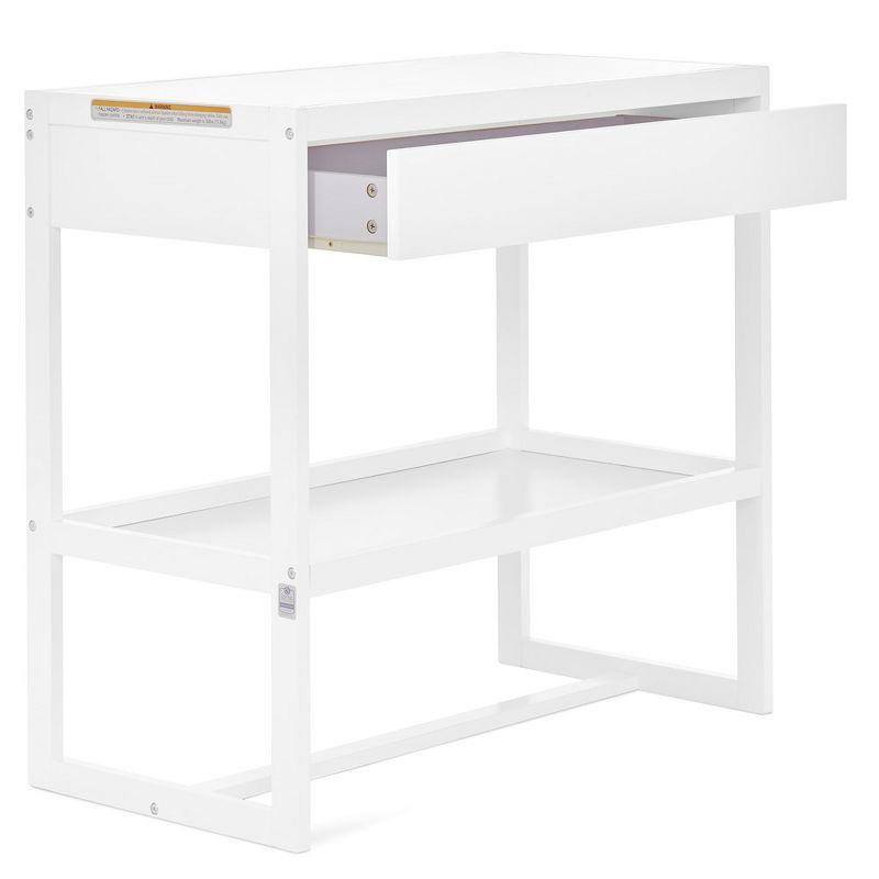 White Pinewood Changing Table with Drawer and Safety Strap