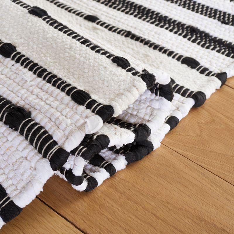 Boho Chic Black and Ivory Striped Handwoven Wool Rug