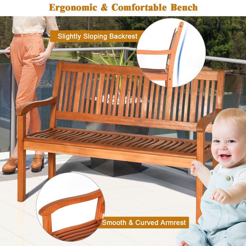 Tangkula Outdoor Eucalyptus Wood Park Bench Loveseat Chair with Armrest