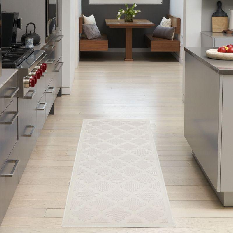Nourison Trellis Outdoor Runner Rug Ivory White 2' x 6'