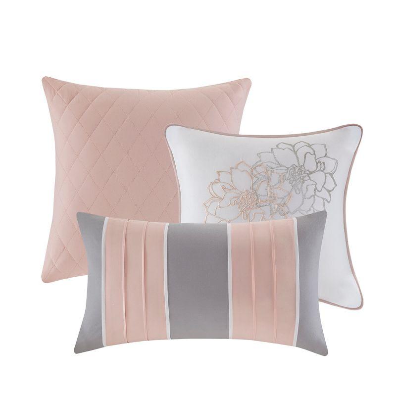 California King Gray and Blush Floral Cotton Comforter Set