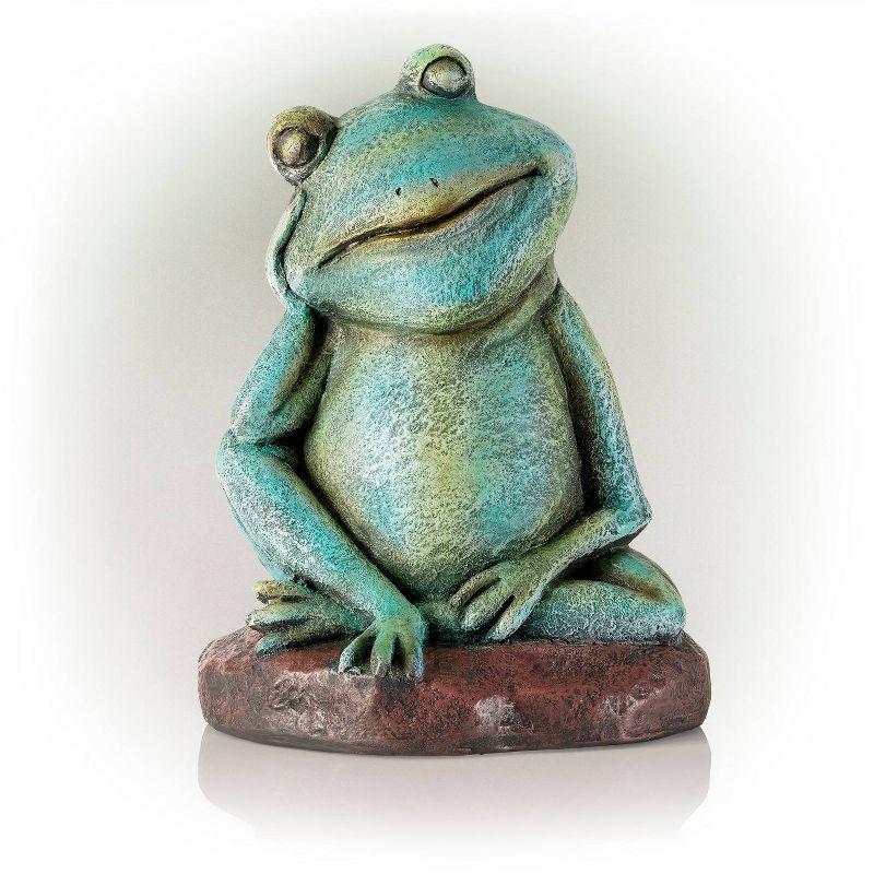 15" Green Magnesium Oxide Pensive Frog Lawn Decoration