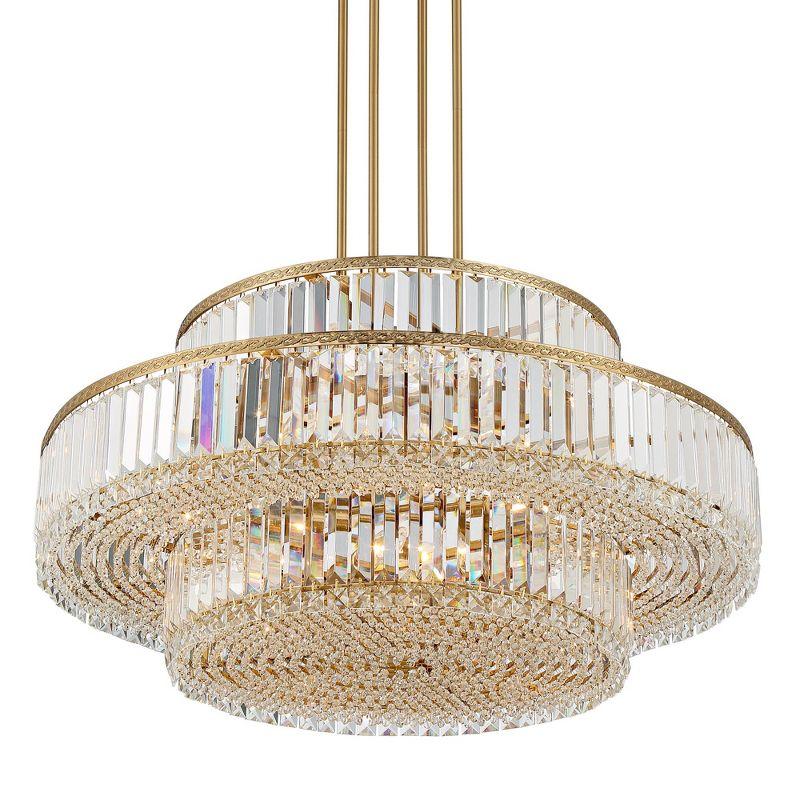 Stiffel Soft Gold Chandelier Lighting 32" Wide Modern 3-Tier Frame Clear Crystal 16-Light Fixture for Dining Room House Entryway