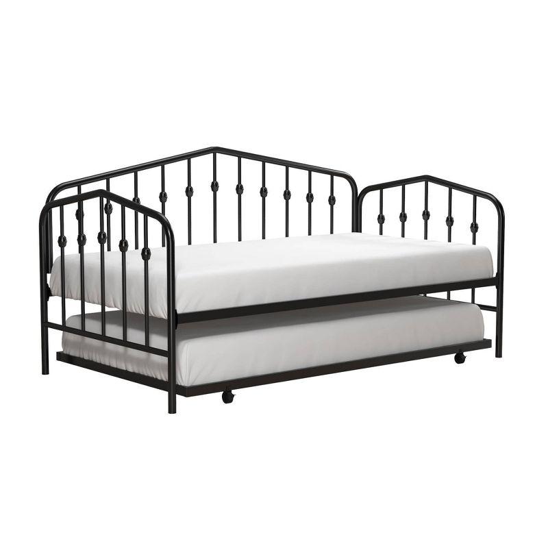 Modern Black Metal Twin Daybed with Trundle and Round Finials