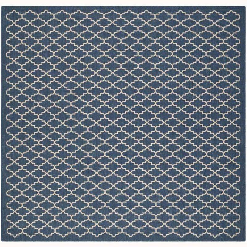 Navy & Beige 4' x 4' Square Reversible Synthetic Area Rug