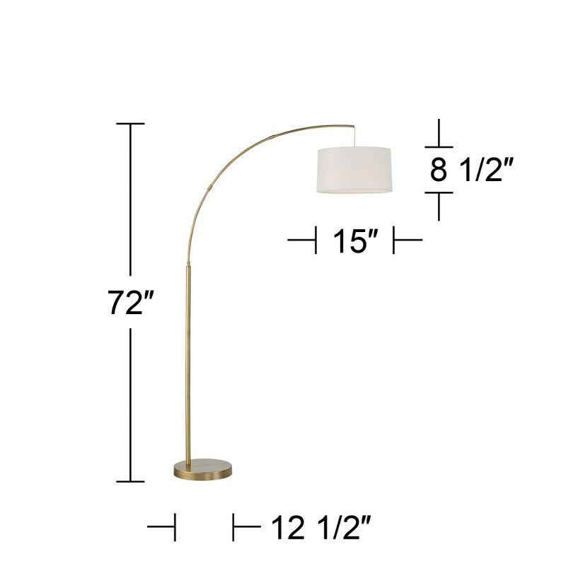 360 Lighting Cora Modern Arc Floor Lamp Standing 72" Tall Brass Metal White Linen Drum Shade Decor for Living Room Reading Bedroom Office House Home