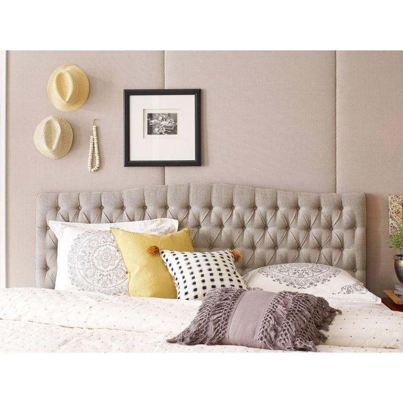 Elle Decor Celeste Tufted Upholstered Padded Headboard with Contemporary Button Tufting