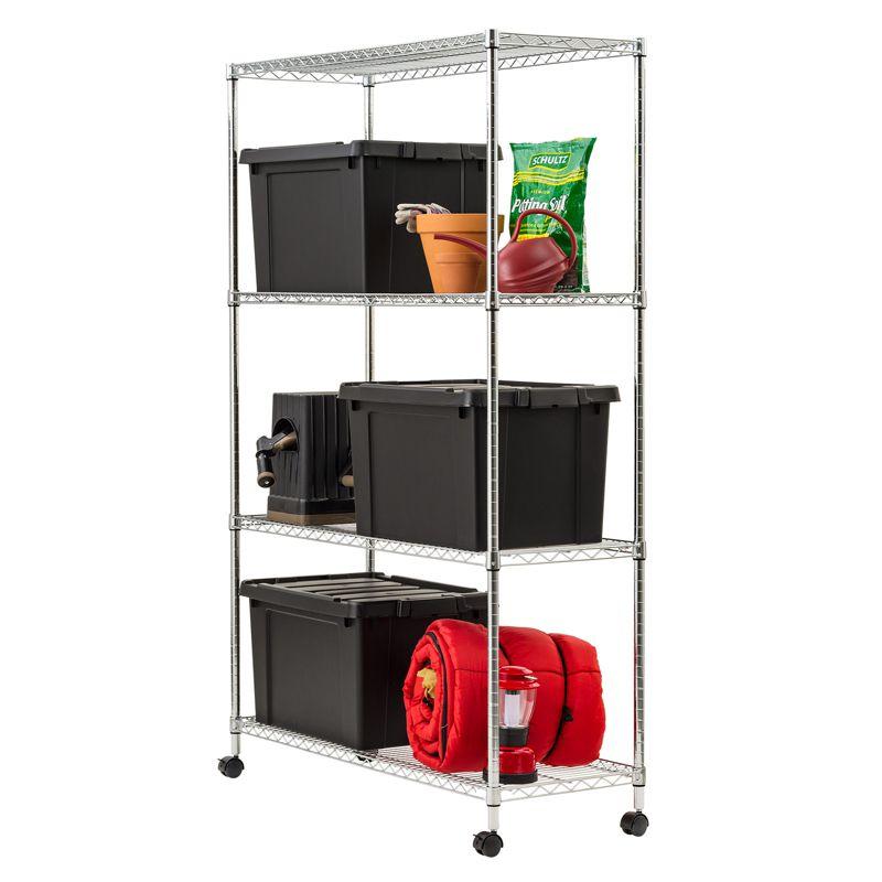 Silver 4-Tier Industrial Steel Wire Shelving Unit with Casters