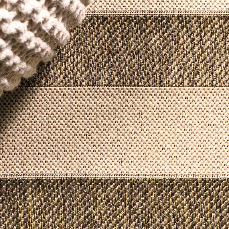 2'x8' Aveiro Wide Stripe Indoor/Outdoor Runner Rug, Beige/Brown - JONATHAN Y