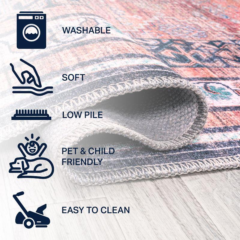 4' x 6' Dalyan Geometric Medallions Machine Washable Indoor/Outdoor Area Rug, Terra/Navy - JONATHAN Y