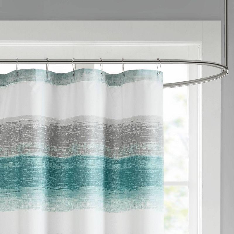 Seth Striped Print Shower Curtain Aqua/Gray - Madison Park: Polyester Microfiber, Buttonhole Top, OEKO-TEX Certified