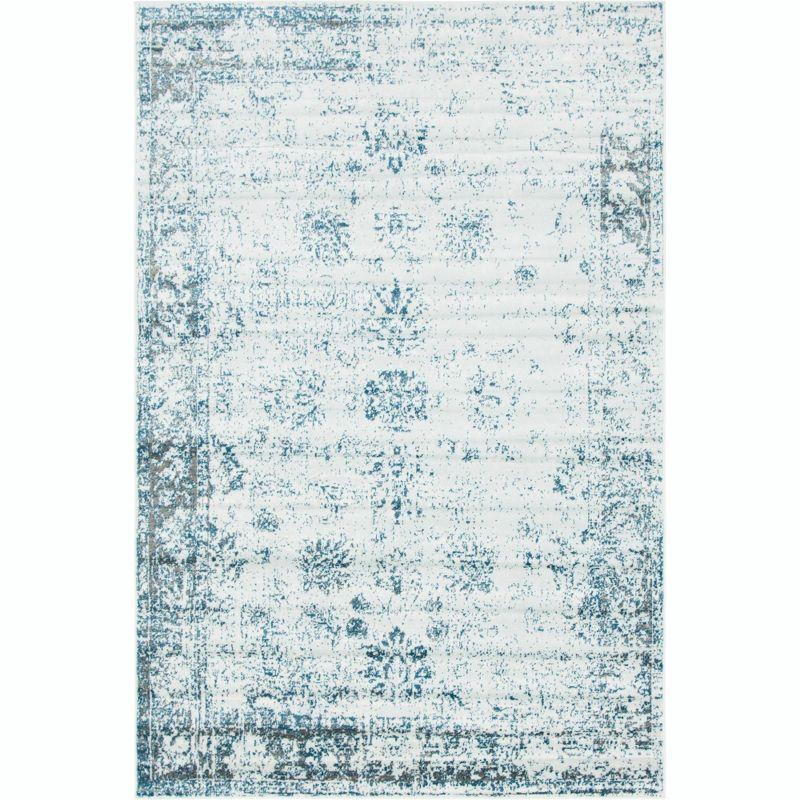 Light Blue Rectangular Easy-Care Synthetic Area Rug