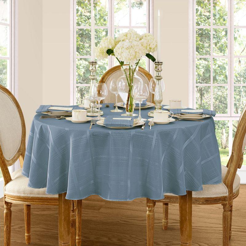 Elegance Plaid Stain & Water Resistant Tablecloth - 90" Round - Blue Shadow - Elrene Home Fashions