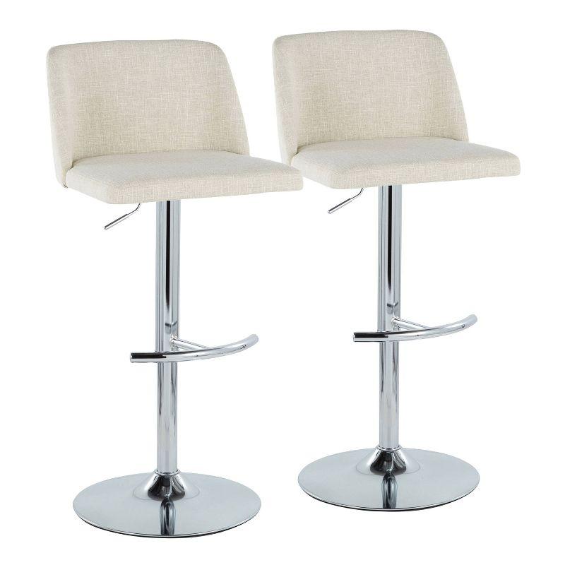 Cream Upholstered Adjustable Swivel Barstools with Chrome Base