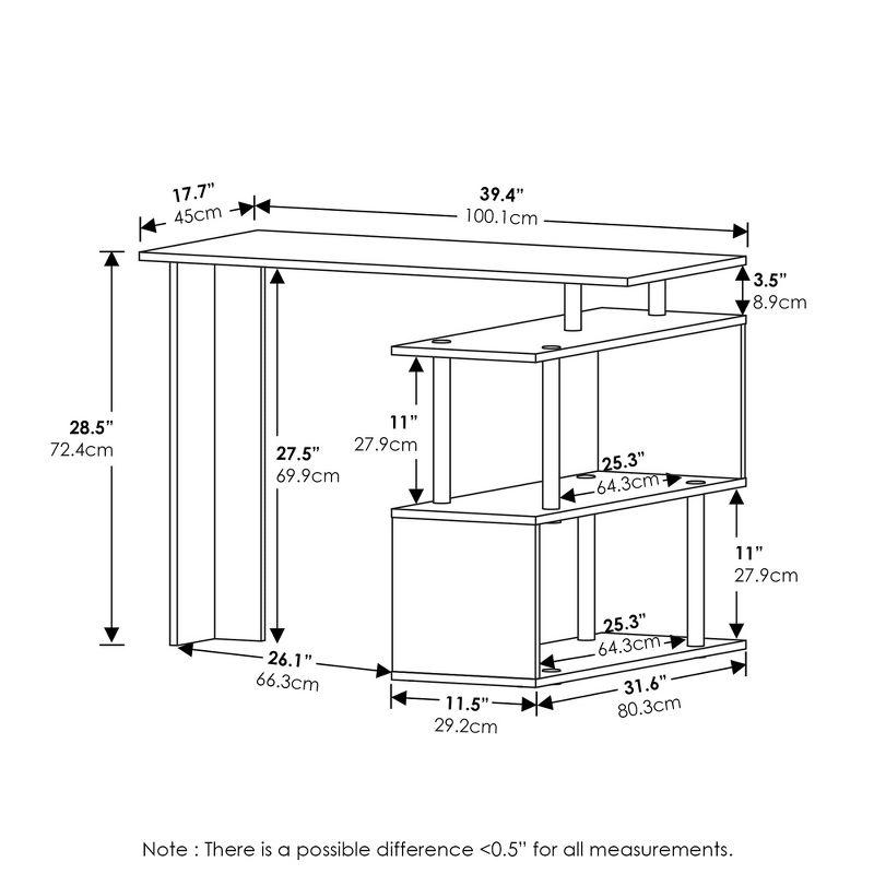 Luxe Gray Wooden L-Shape Corner Computer Desk with 3-Tier Shelves