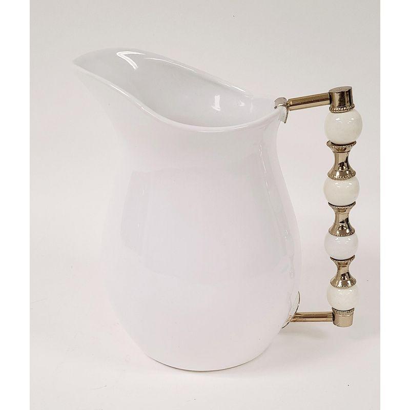 White Pitcher with White and Gold Beaded Handle