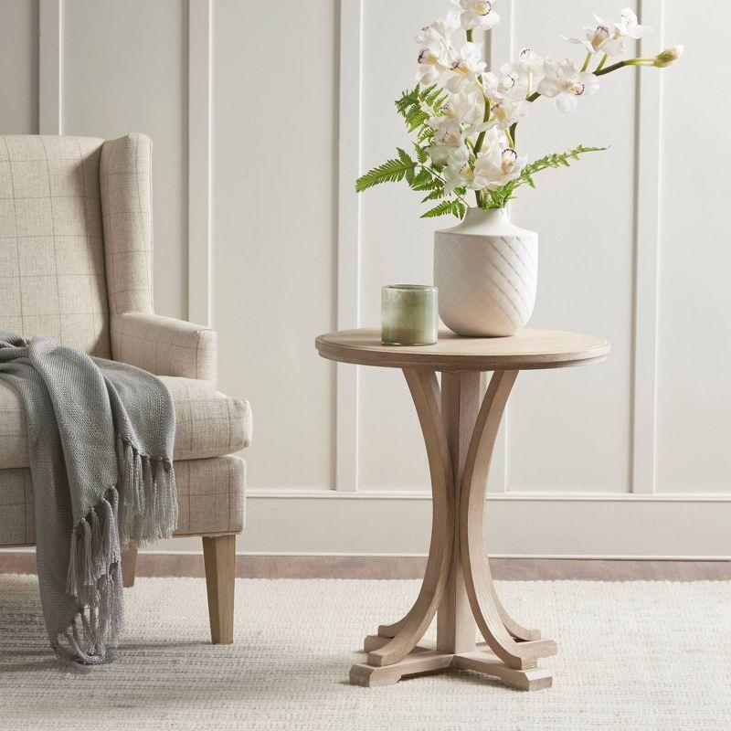 Fatima Light Wood Round Rustic Accent Table