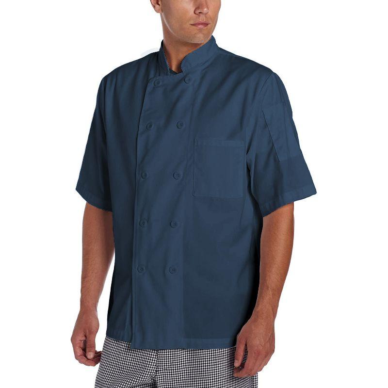 Chef Code Basic Short Sleeve Coat with Pearl Buttons, Chef Jacket Black M