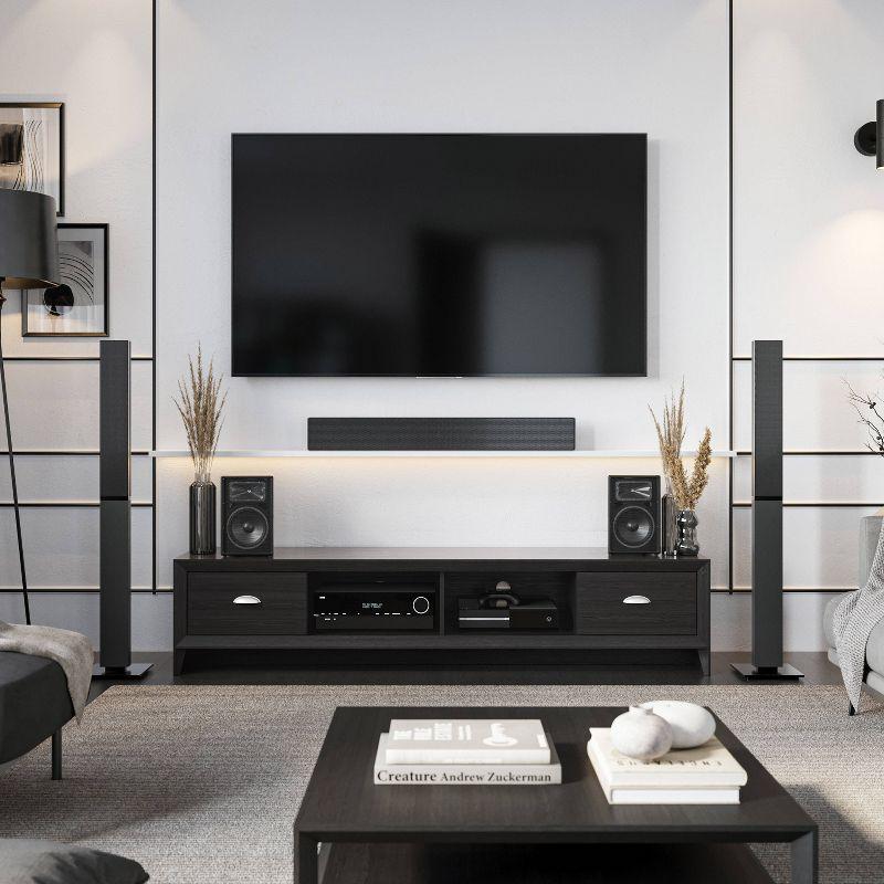 CorLiving Lakewood Extra Wide TV Stand for TVs up to 80" Black : Modern Entertainment Center with Storage