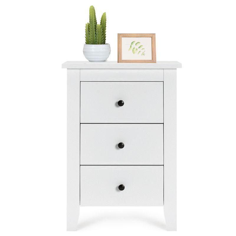 2PCS Nightstand End Beside Table Drawers Modern Storage Bedroom Furniture White