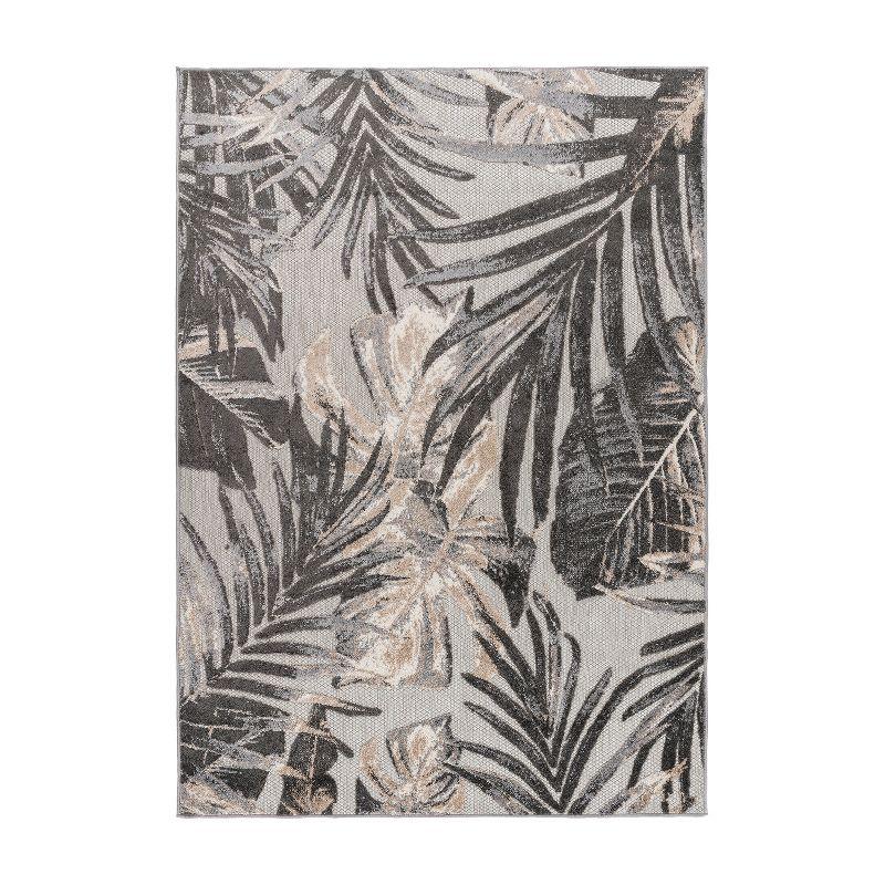 World Rug Gallery Floral Leaves Indoor/Outdoor Area Rug - Gray 7'10" x 10':  Weather-Resistant,  Low Pile,  Patio Rug