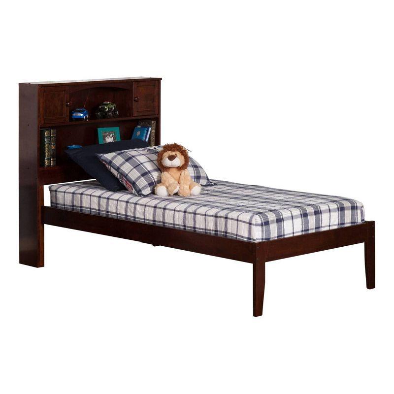 Walnut Twin Platform Bed with Bookcase Headboard and Storage