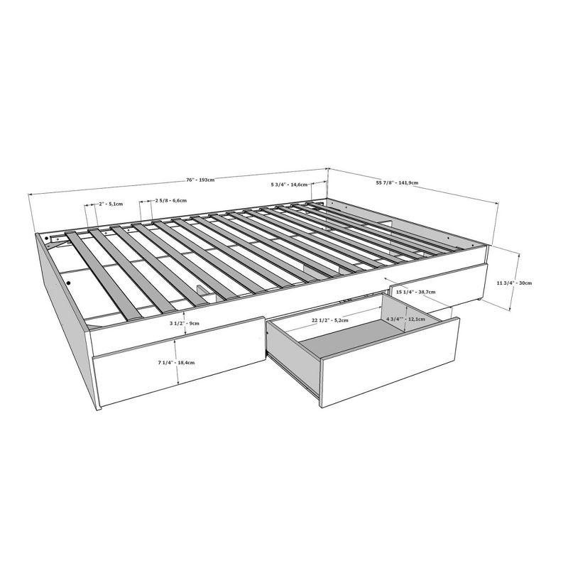 Reversible Full/Double White Wood Frame Storage Bed with 3 Drawers