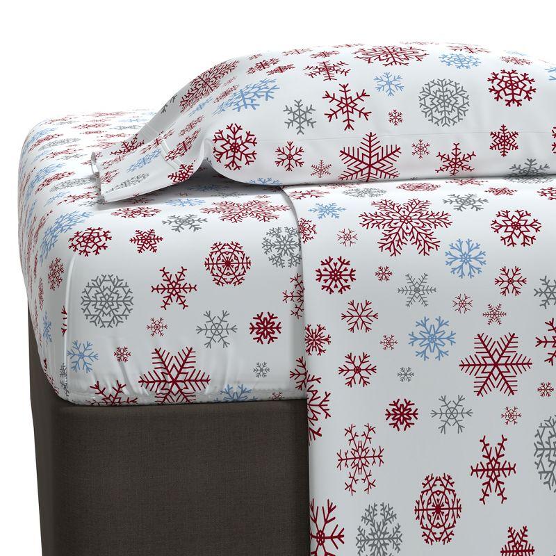 White and Red Snowflake Cotton Flannel Queen Sheet Set