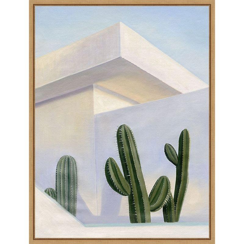 Modern Abstract Green Cacti on White Canvas Print