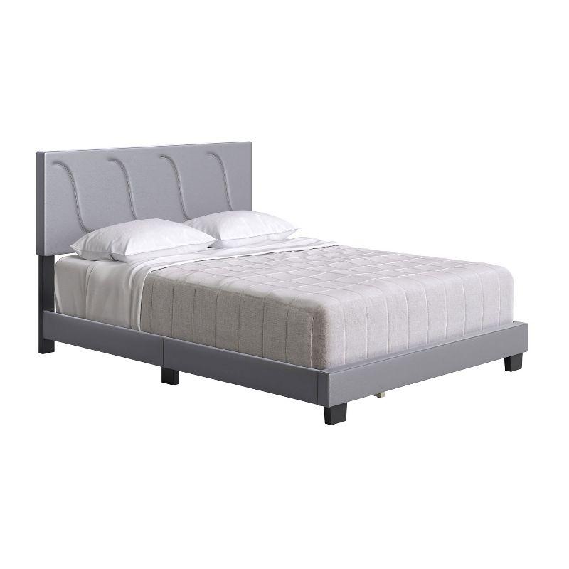 Boyd Sleep VMI0404GYEK Brussels Faux Leather Upholstered King Size Platform Bed Frame with Decorative Headboard and Wood Slat Supports, Grey
